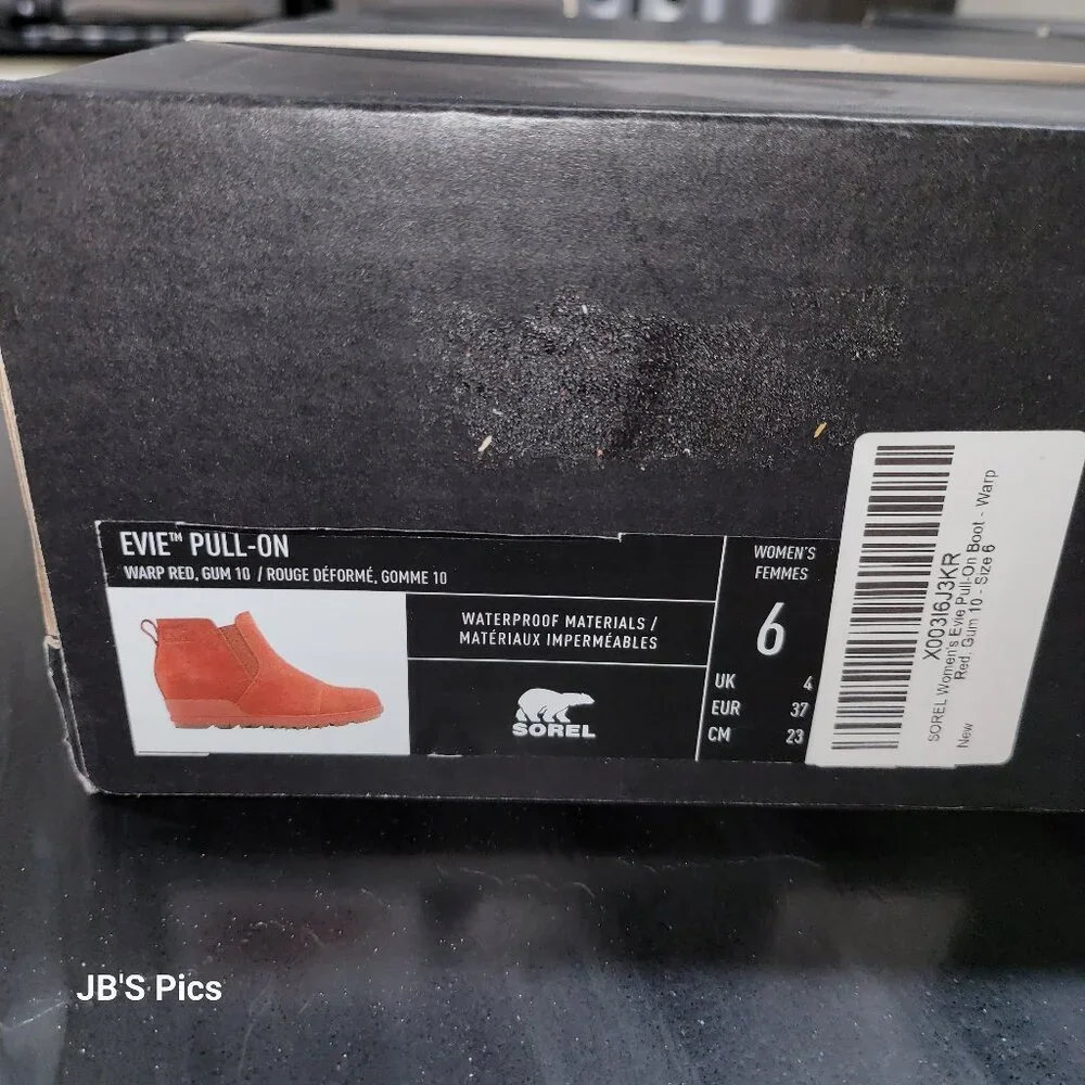 Sorel Evie Pull On Wedge Booties Warp Red Womens Waterproof Rain Boot BRAND NEW - Picture 4 of 15